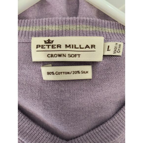 Peter Millar Crown Soft Sweater Men's Size L Purple Cotton Silk V-Neck Golf - Picture 2 of 12